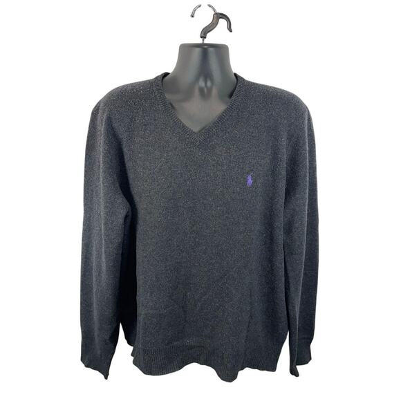 Vintage Polo Ralph Lauren Lambswool Knit V Neck Sweater Grey Heather Sz 2XL XXL - Picture 1 of 9